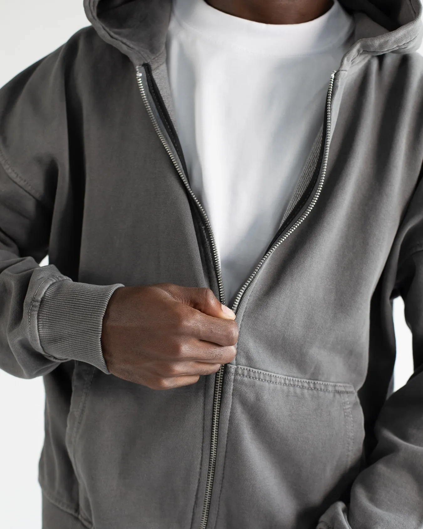 Drop Shoulder Zip Hoodie - Vintage Grey