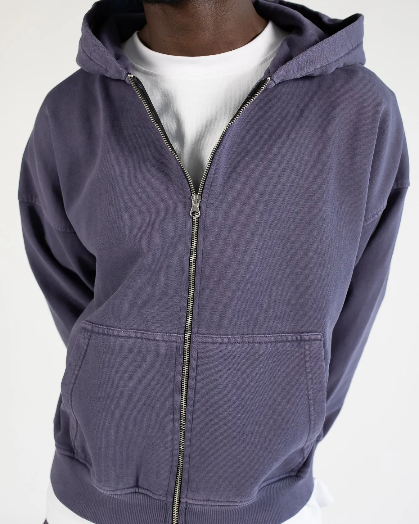 Drop Shoulder Zip Hoodie - Vintage Midnight