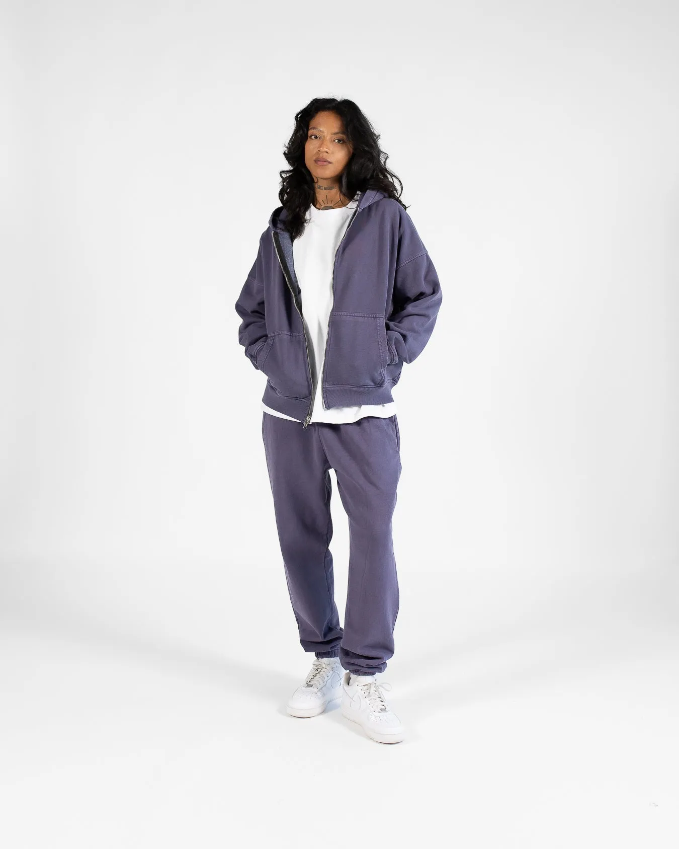 Drop Shoulder Zip Hoodie - Vintage Midnight