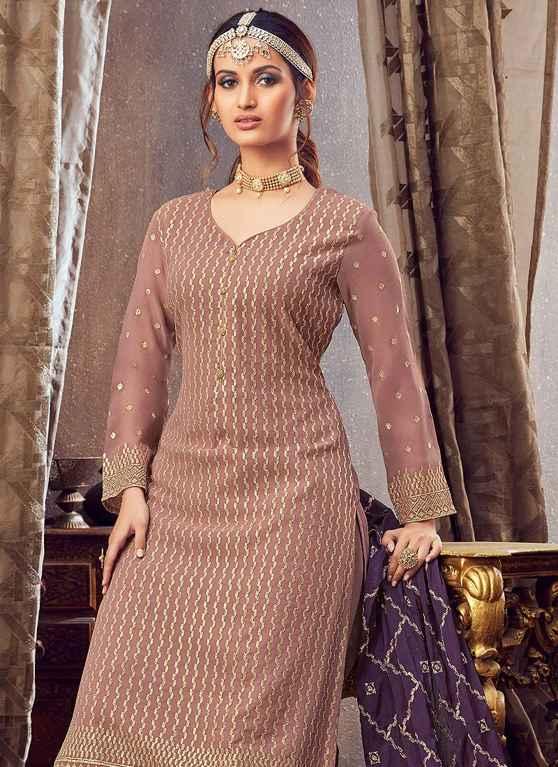 Dusky Pink Golden Sharara Suit