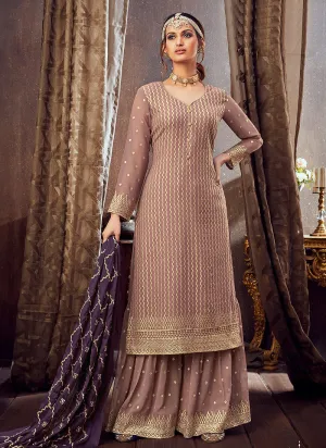 Dusky Pink Golden Sharara Suit