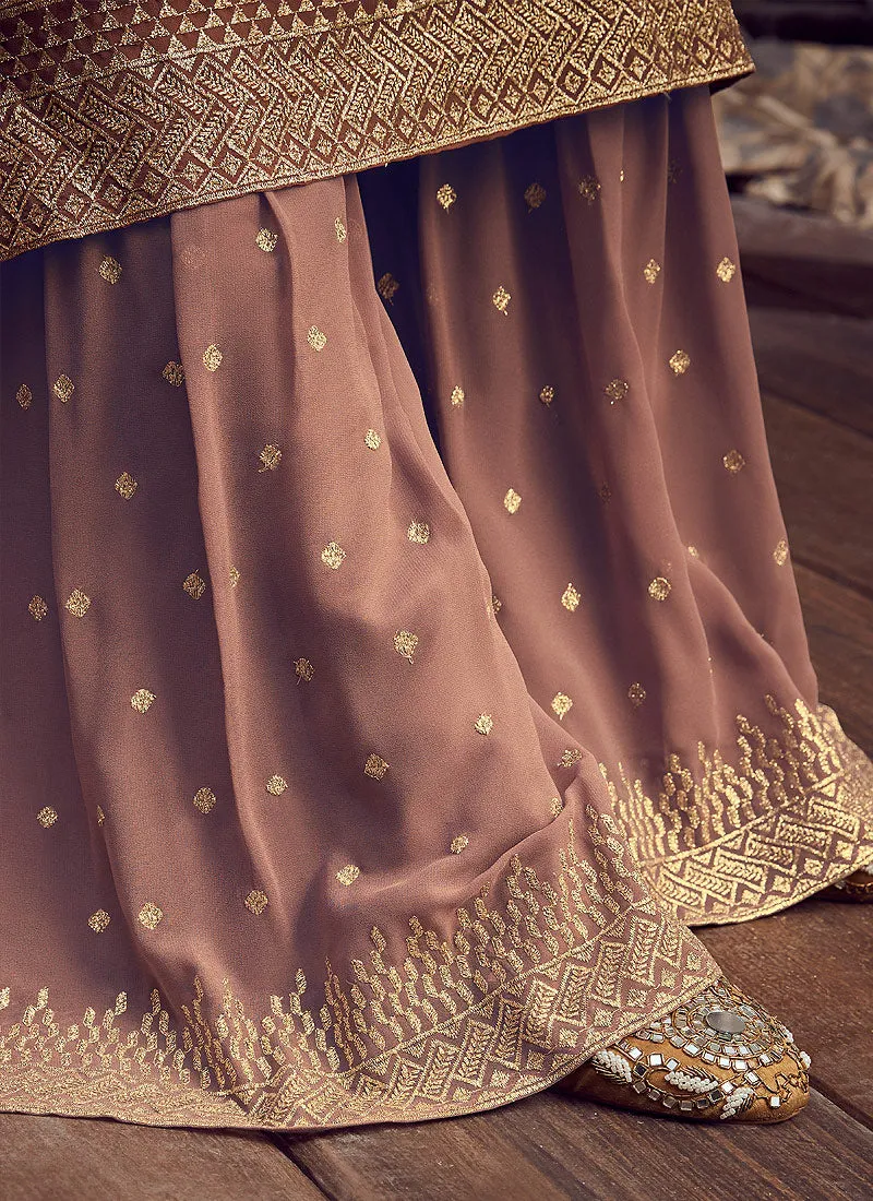 Dusky Pink Golden Sharara Suit