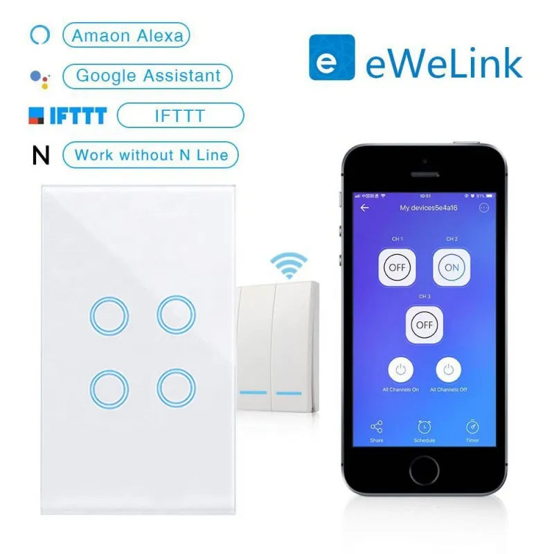 EACHEN Wifi Smart Light Switch (NO NEUTRAL REQUIRED)