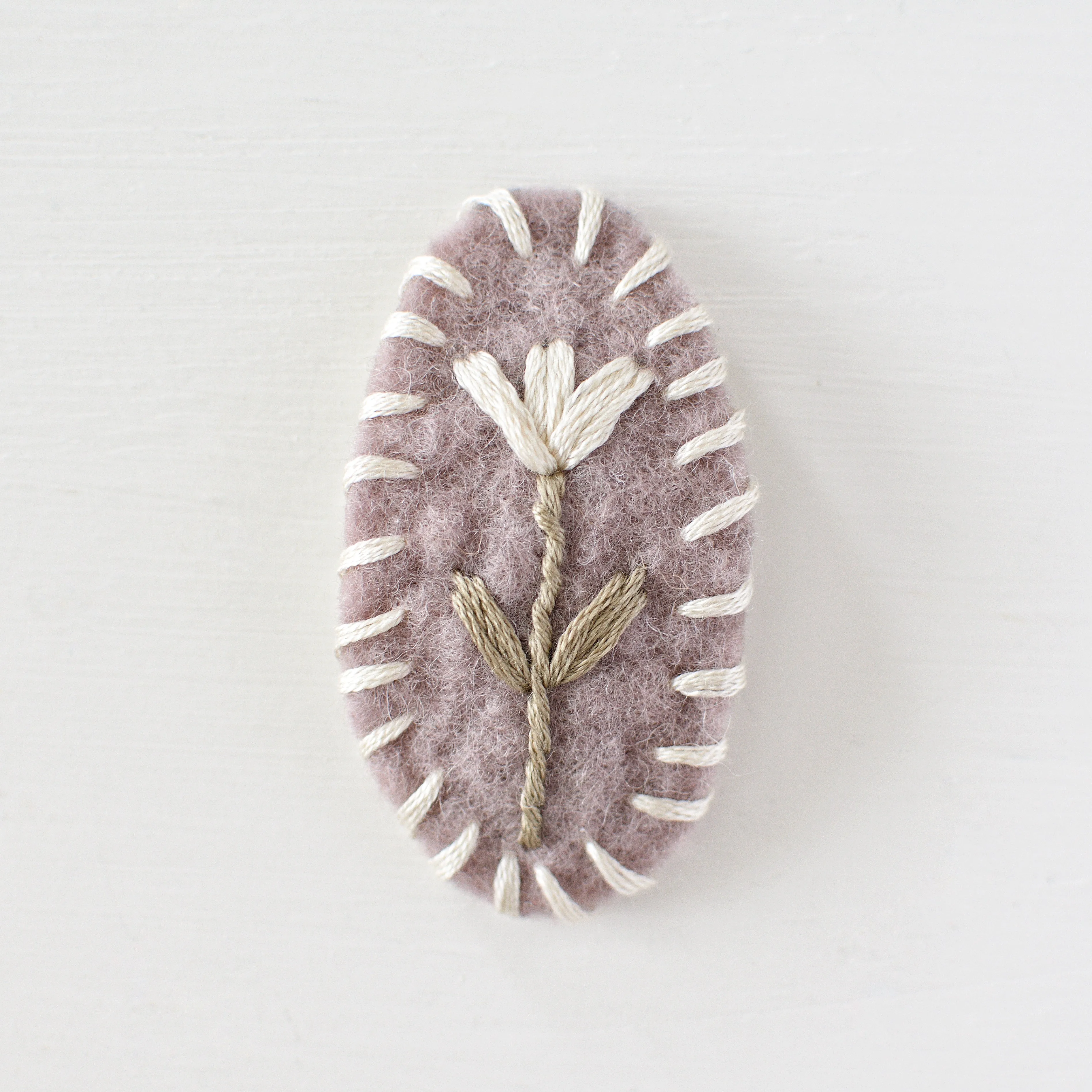 Ecru Flower Wool Felt Snap Clip