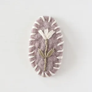 Ecru Flower Wool Felt Snap Clip