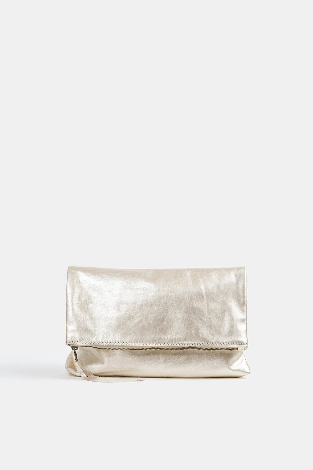 Eden Leather Clutch In Platinum