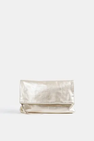 Eden Leather Clutch In Platinum