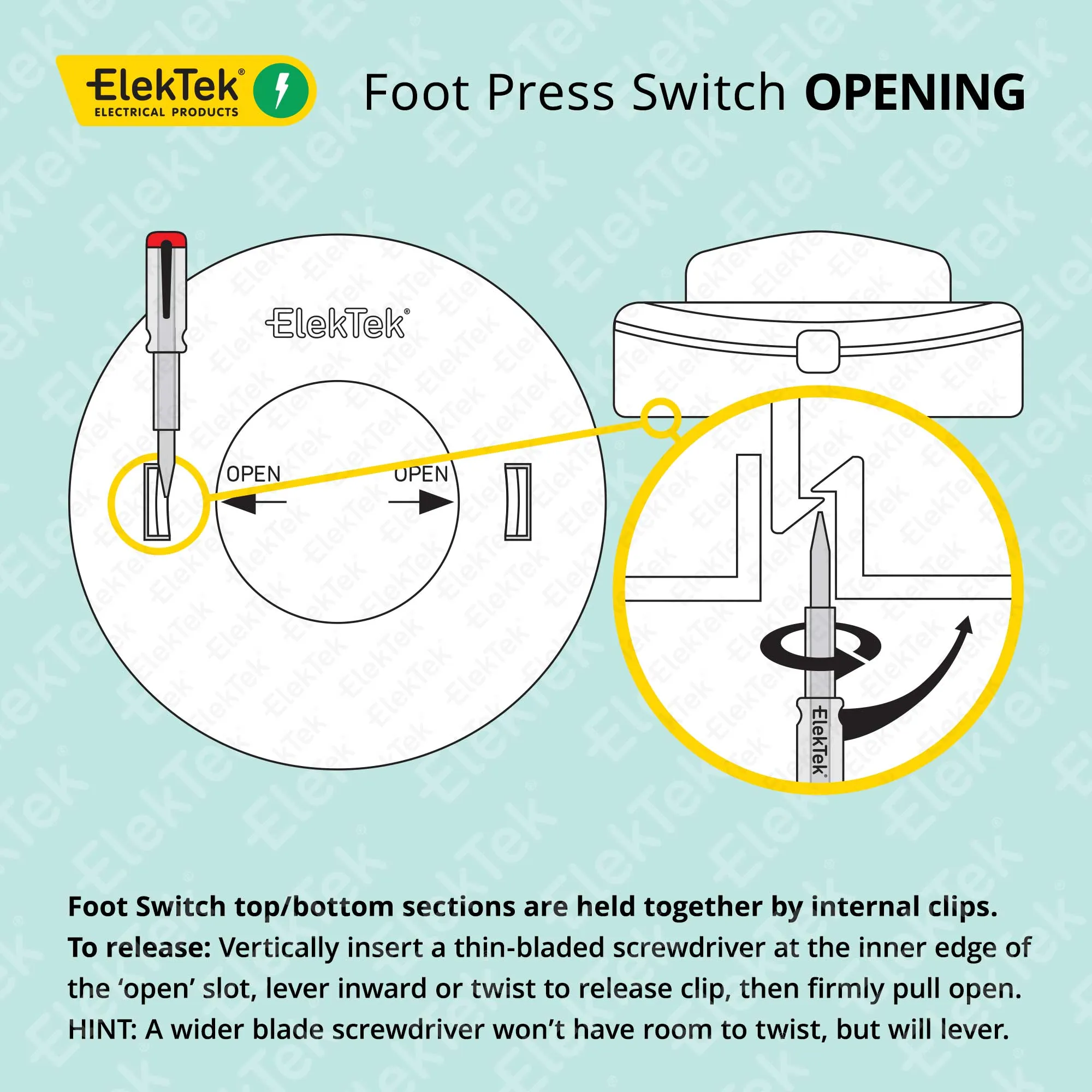 ElekTek Foot Press Switch In Line Push Button Large 65mm Diameter Use 2 or 3 Core Flex Colours