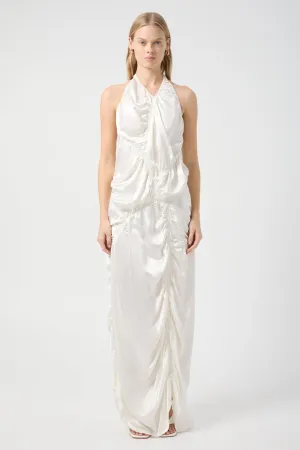ELEMENTAL RUCHED HALTER DRESS | WHITE