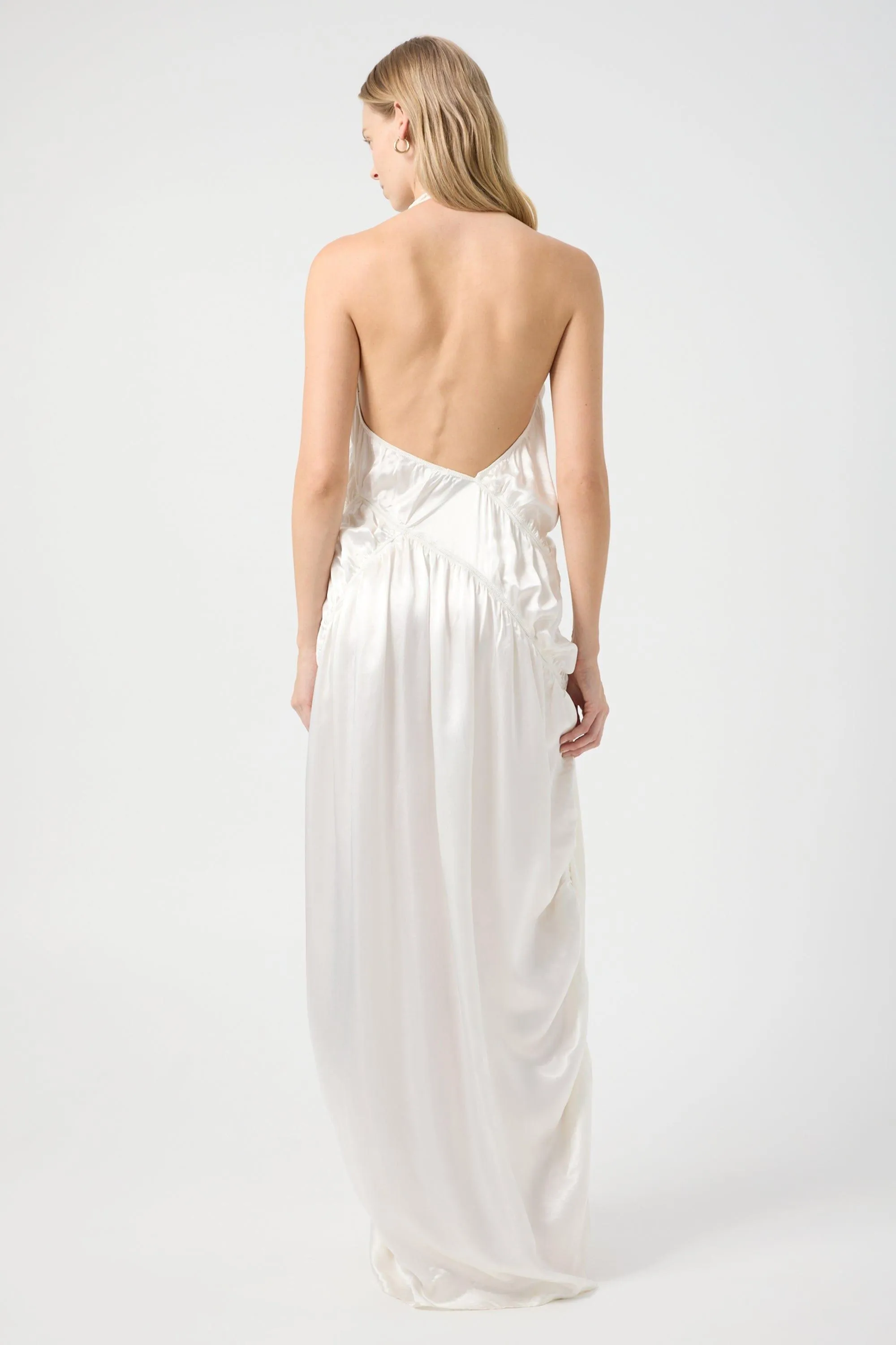 ELEMENTAL RUCHED HALTER DRESS | WHITE