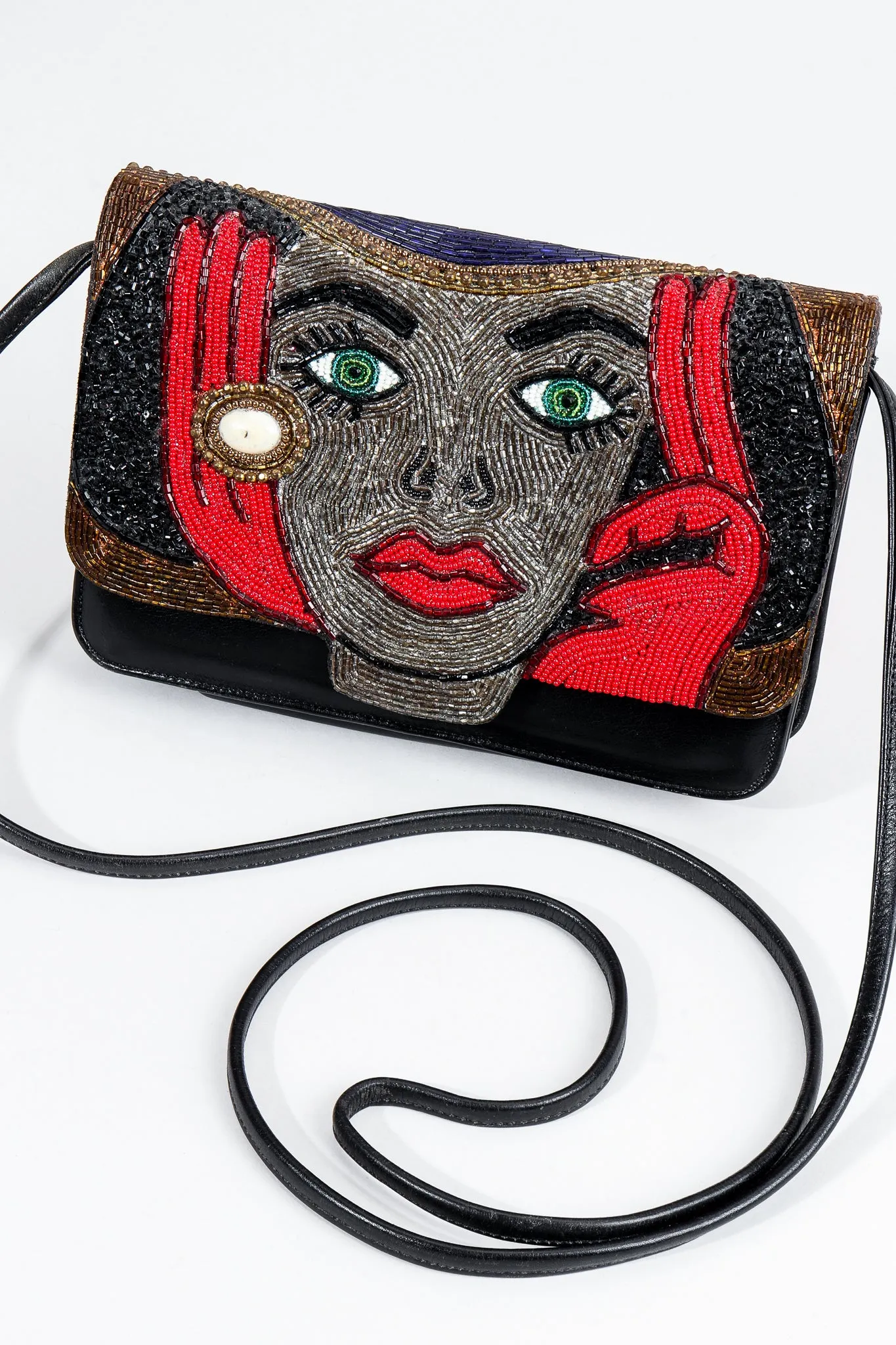 Emerald Eyes Beaded Face Bag