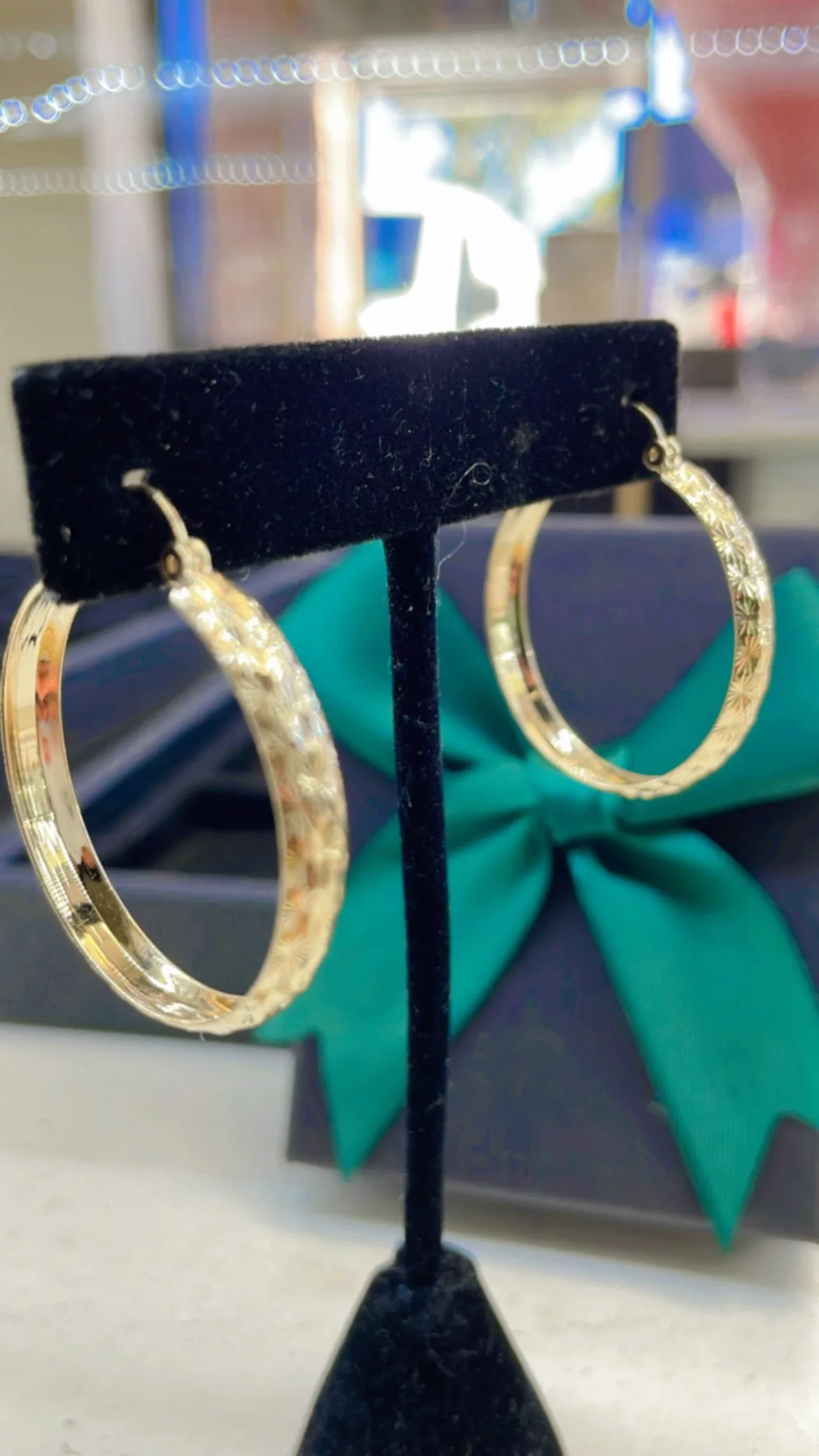 Etched Round Hoop Earrings 10k Yellow Gold Snap Top Hoops.