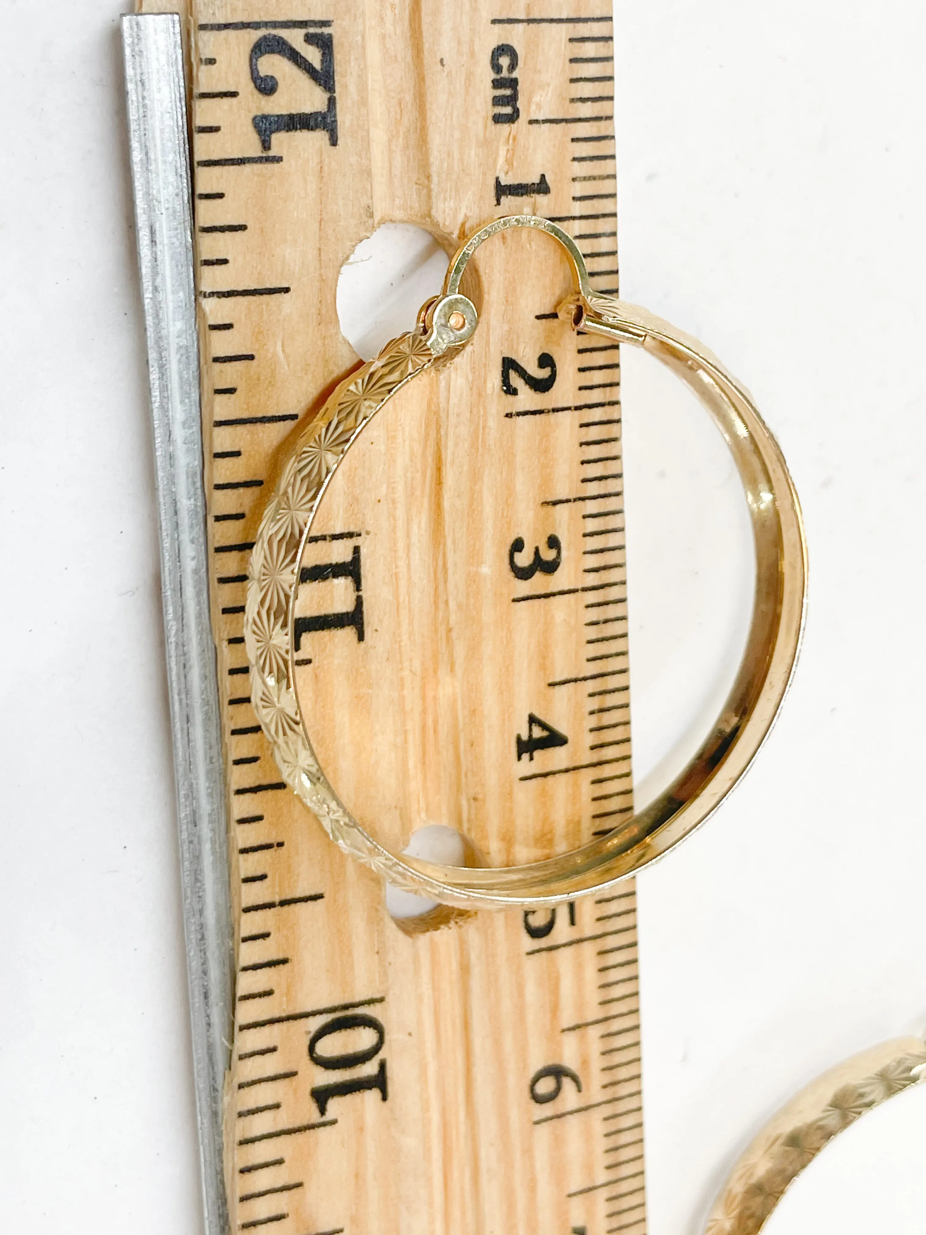Etched Round Hoop Earrings 10k Yellow Gold Snap Top Hoops.