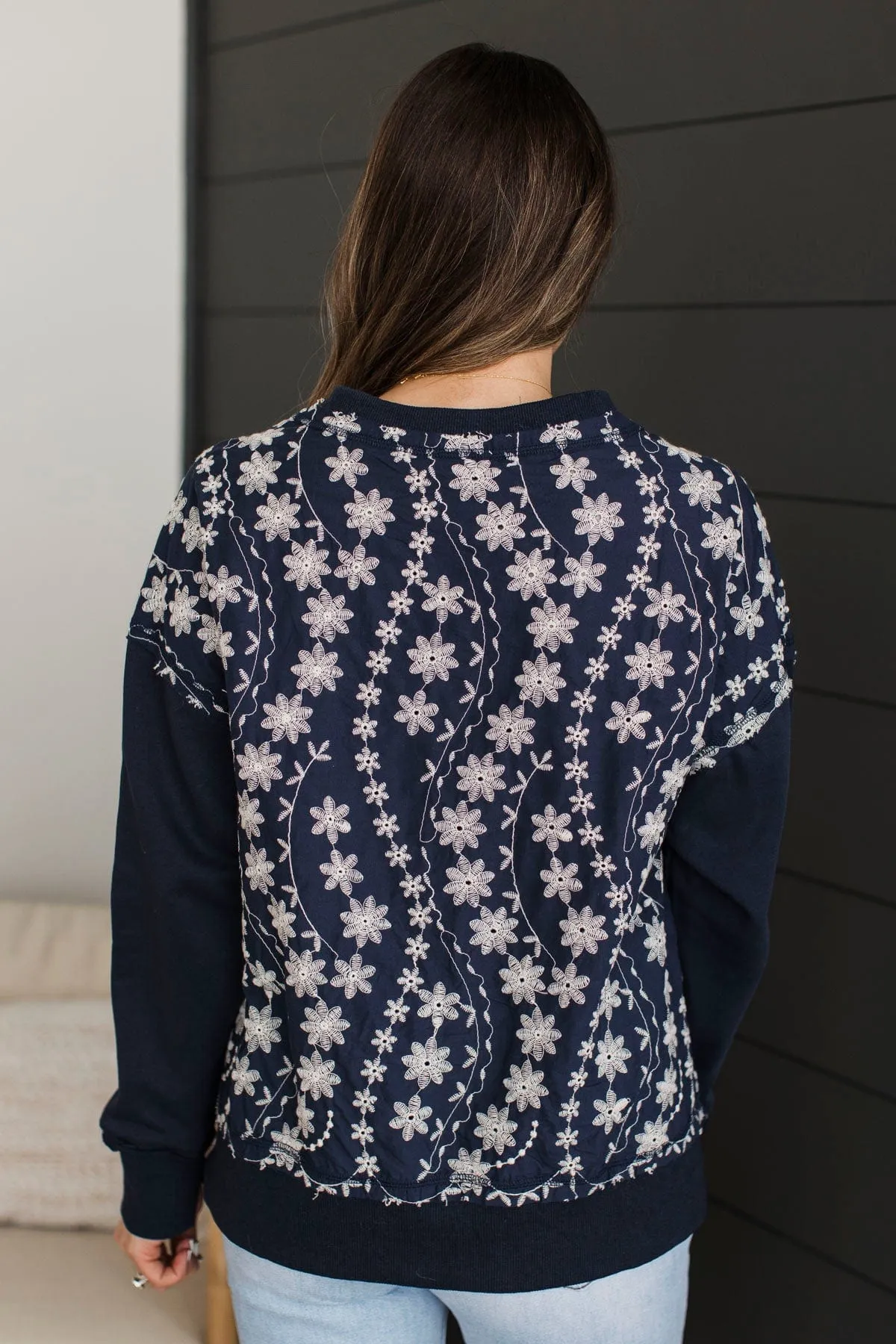 Fabulous Reputation Floral Pullover Top- Navy