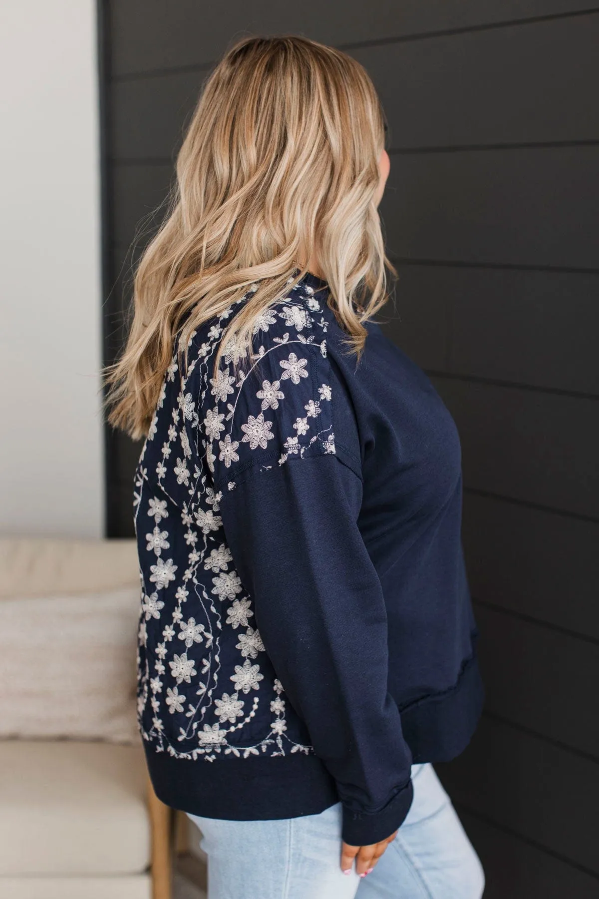 Fabulous Reputation Floral Pullover Top- Navy