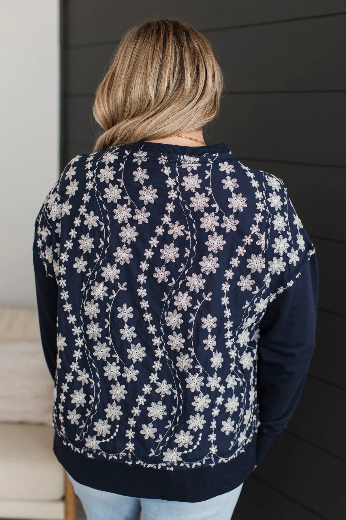 Fabulous Reputation Floral Pullover Top- Navy