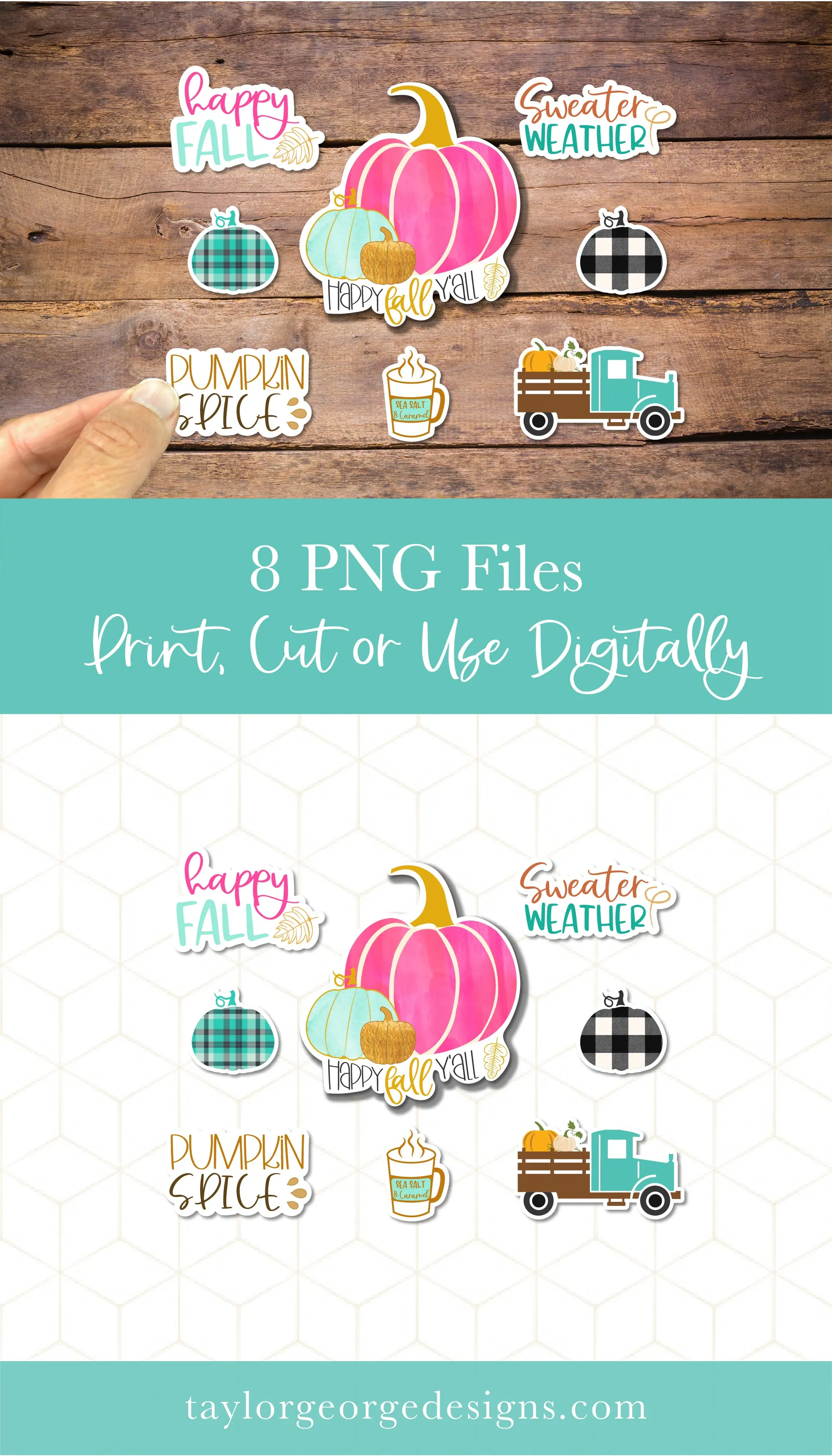 Fall Watercolor Sticker Bundle 7 Pack - Printable Cuttable PNG
