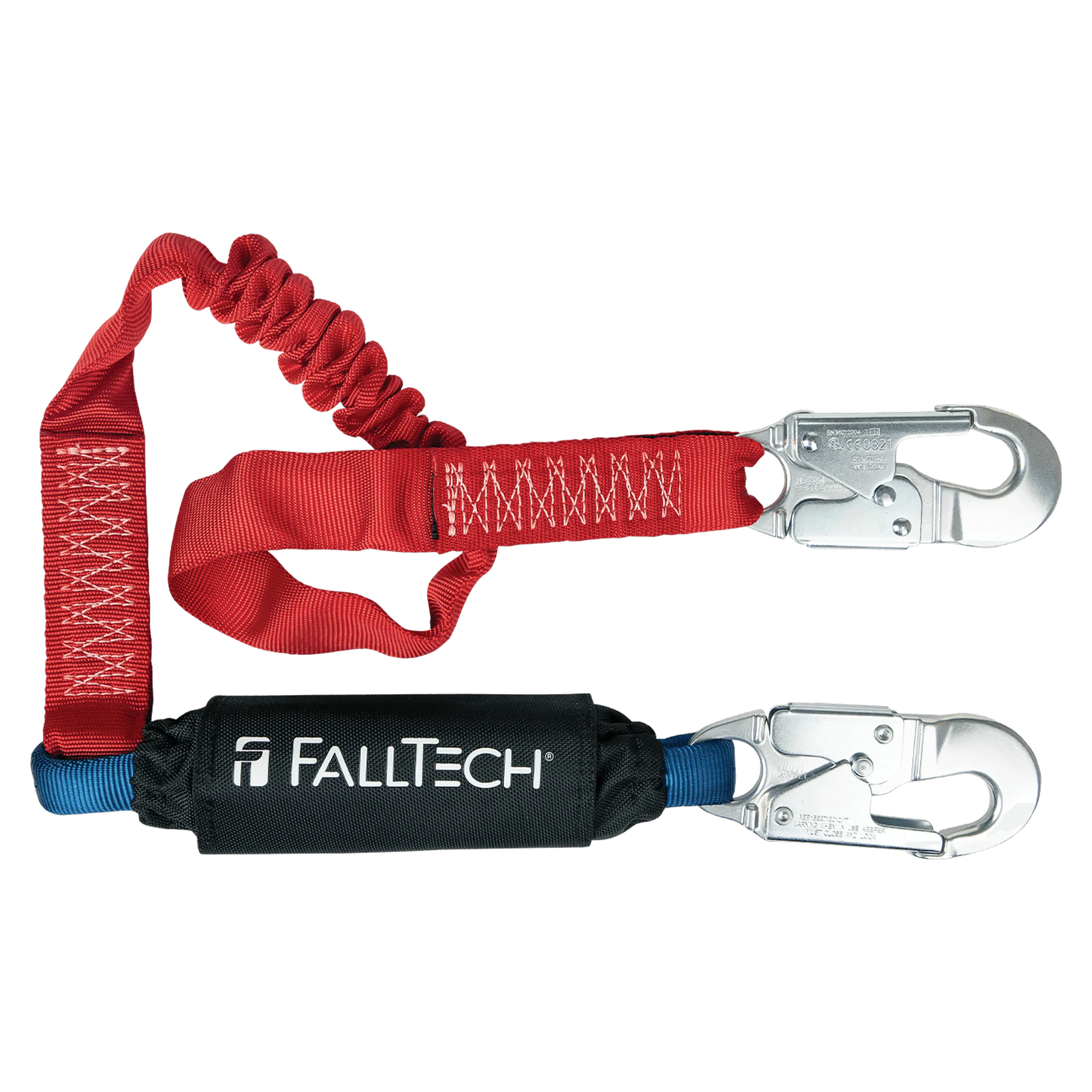 FallTech 8247EA 6' Ironman® 12' free fall Elasticated Energy Absorbing Lanyard, Single-leg with Aluminum Snap Hooks (each)