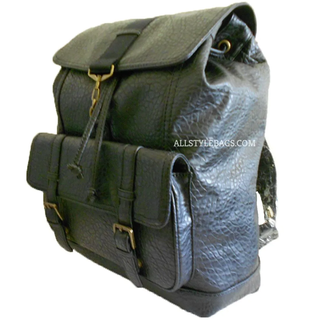 Faux Leather school backpack Bag Black slim unisex I Pad Laptop Form Pockets