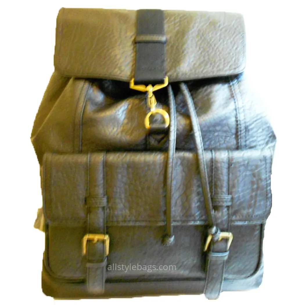 Faux Leather school backpack Bag Black slim unisex I Pad Laptop Form Pockets