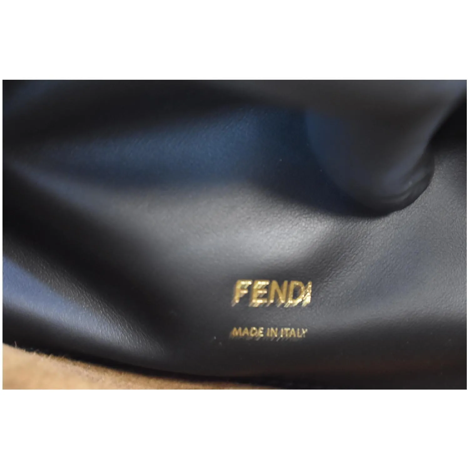 FENDI Kan U Medium Shearling Patent Leather Shoulder Bag Brown