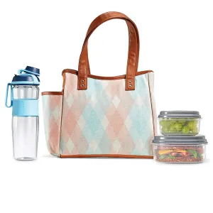 Fit & Fresh Insulated Lunch Bag Cooler Bag Tote Bag Kit for Women/Work/Picnic/Beach, Reusable Containers, Water Bottle, Westerly, Liza Plaid Salmon