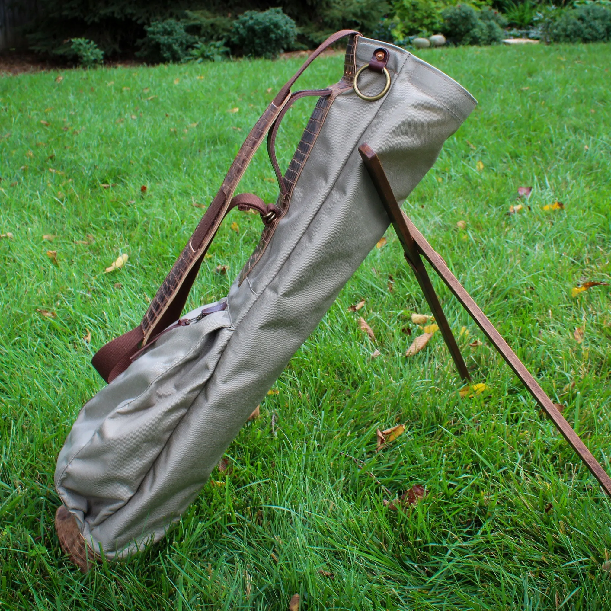 Flannel Cordura/Brown/Gator Leather Trim Sunday Golf Bag