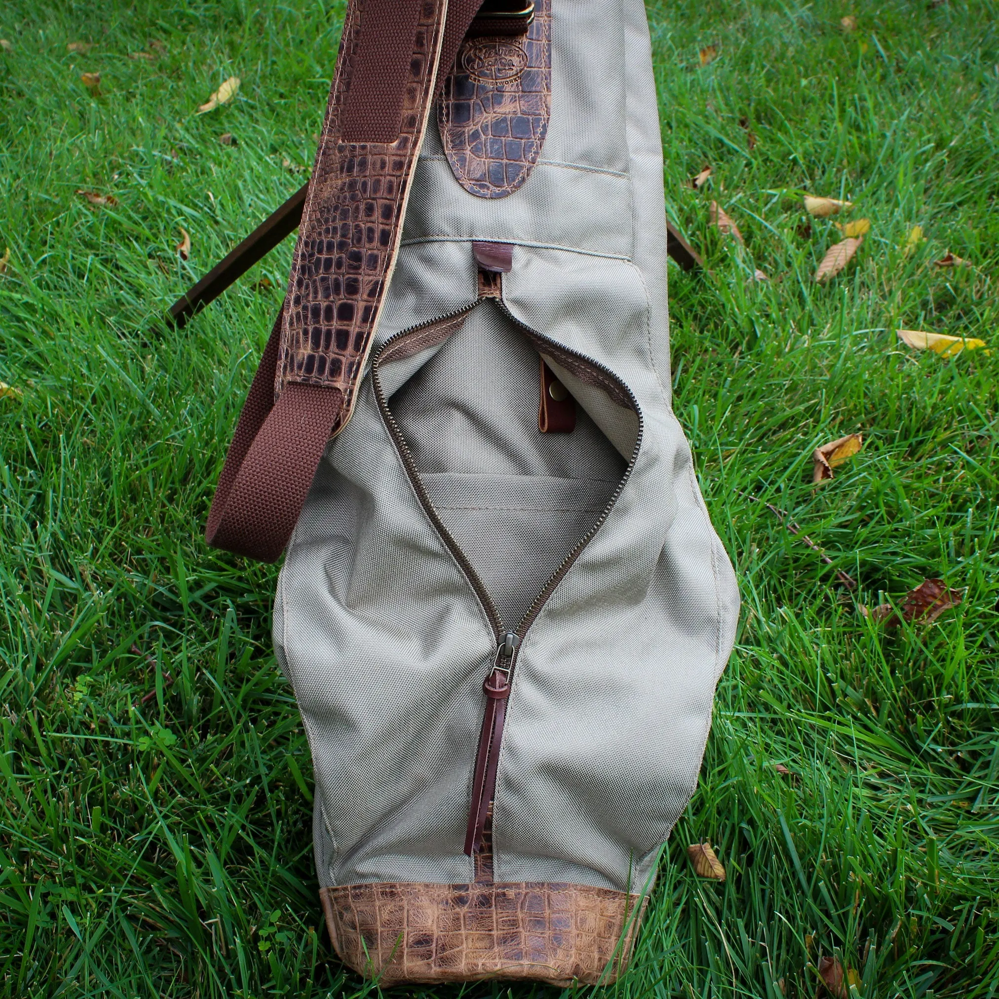 Flannel Cordura/Brown/Gator Leather Trim Sunday Golf Bag