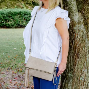 Flapover Crossbody Clutch with Tassel -  Vegan Leather - 3 Colors