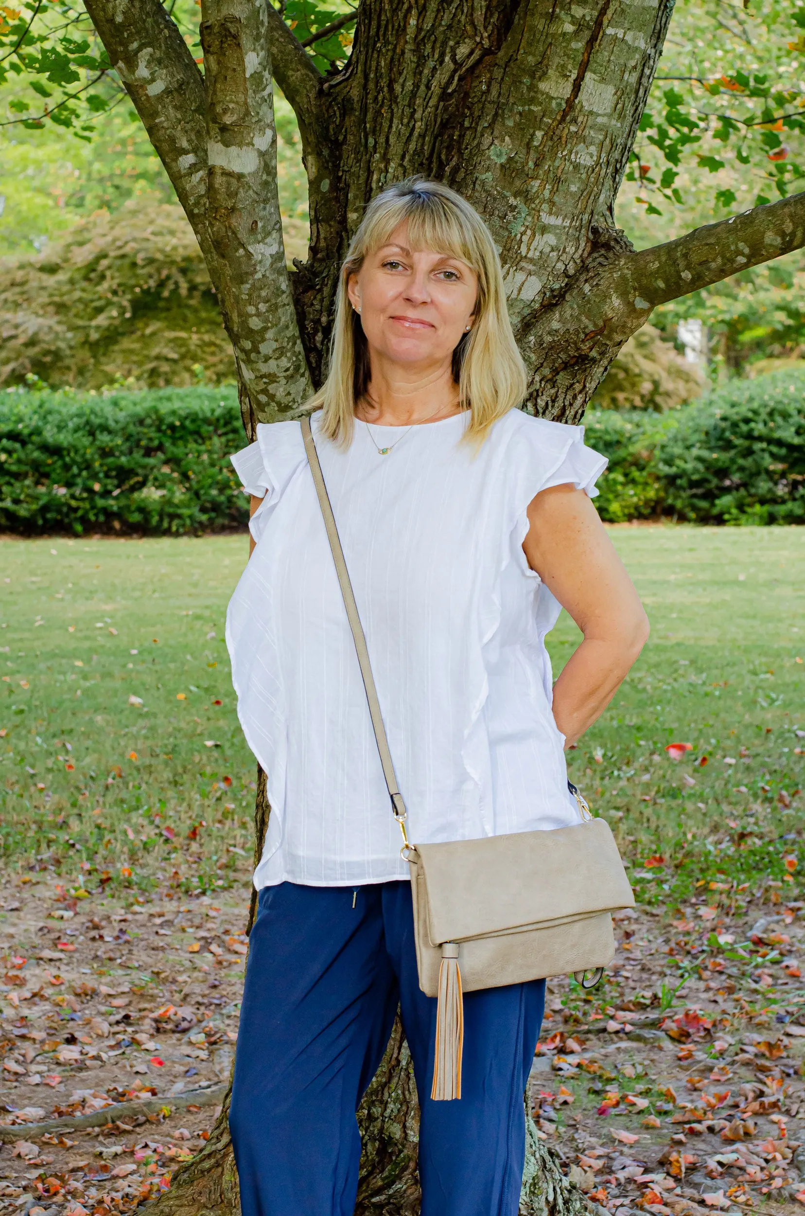Flapover Crossbody Clutch with Tassel -  Vegan Leather - 3 Colors