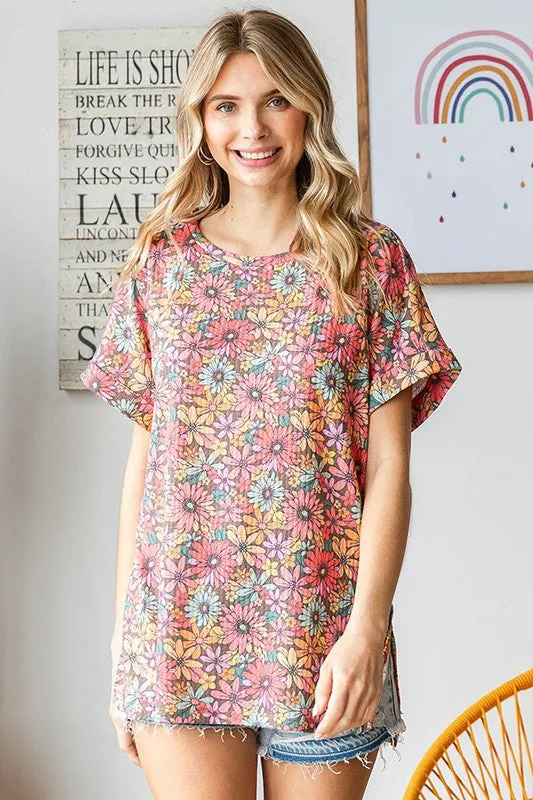 Floral Print Waffle Knit Top