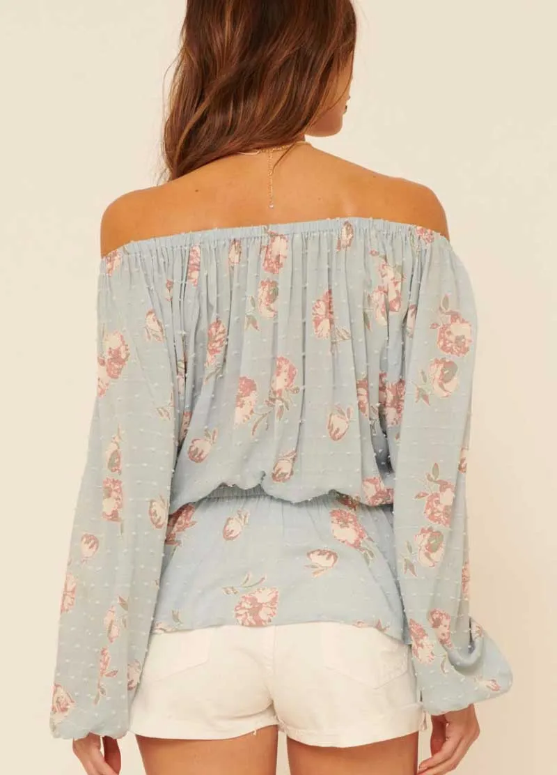 Floral Swiss Dot Off Shoulder Top