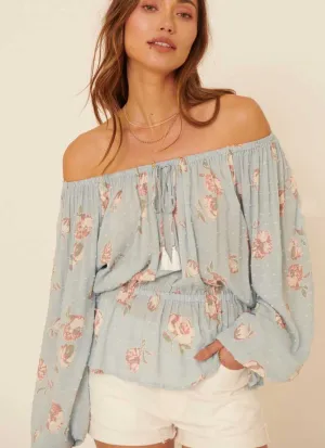 Floral Swiss Dot Off Shoulder Top