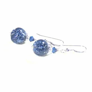 Genuine Murano Glass Navy Blue Sterling Silver Earrings, Clip ons