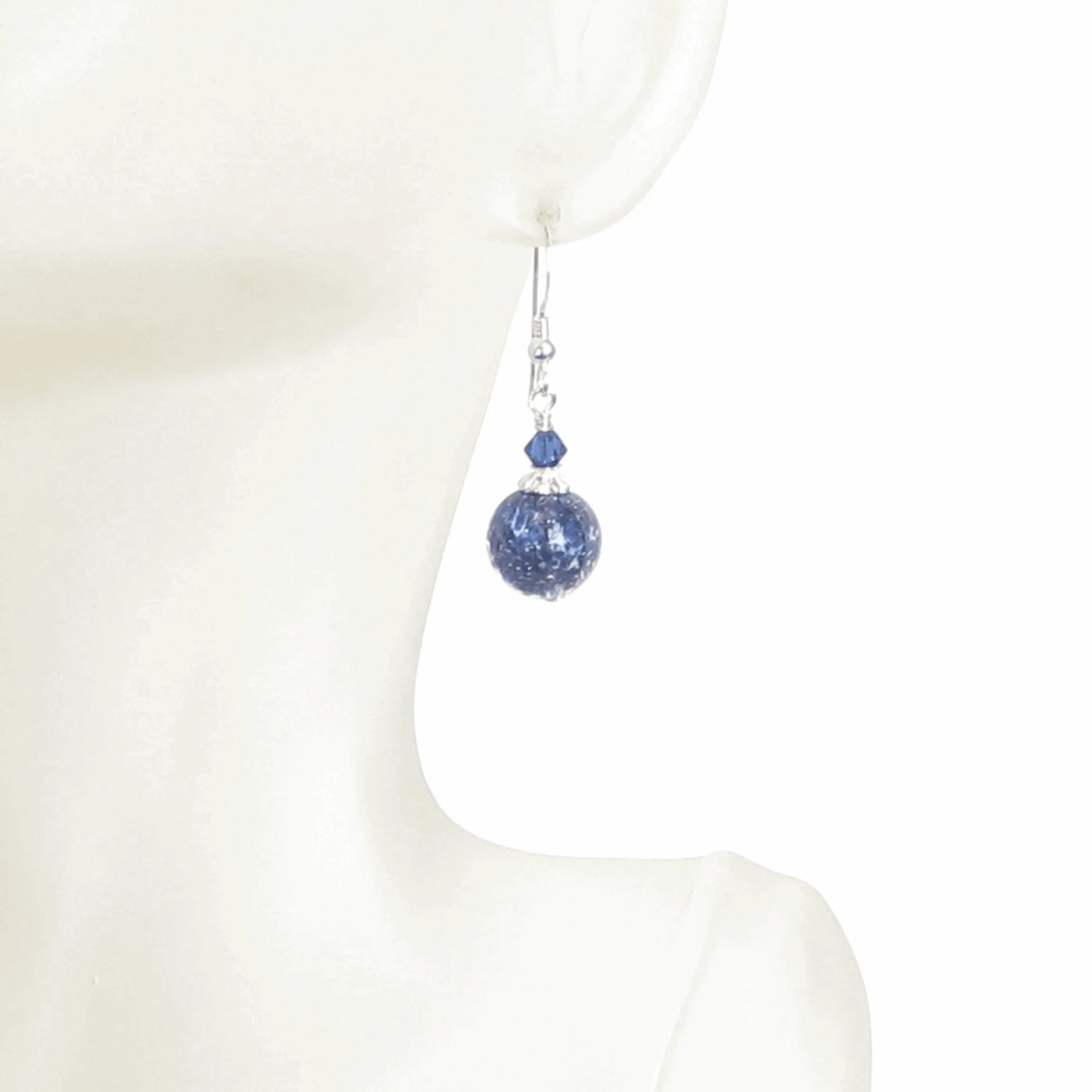 Genuine Murano Glass Navy Blue Sterling Silver Earrings, Clip ons