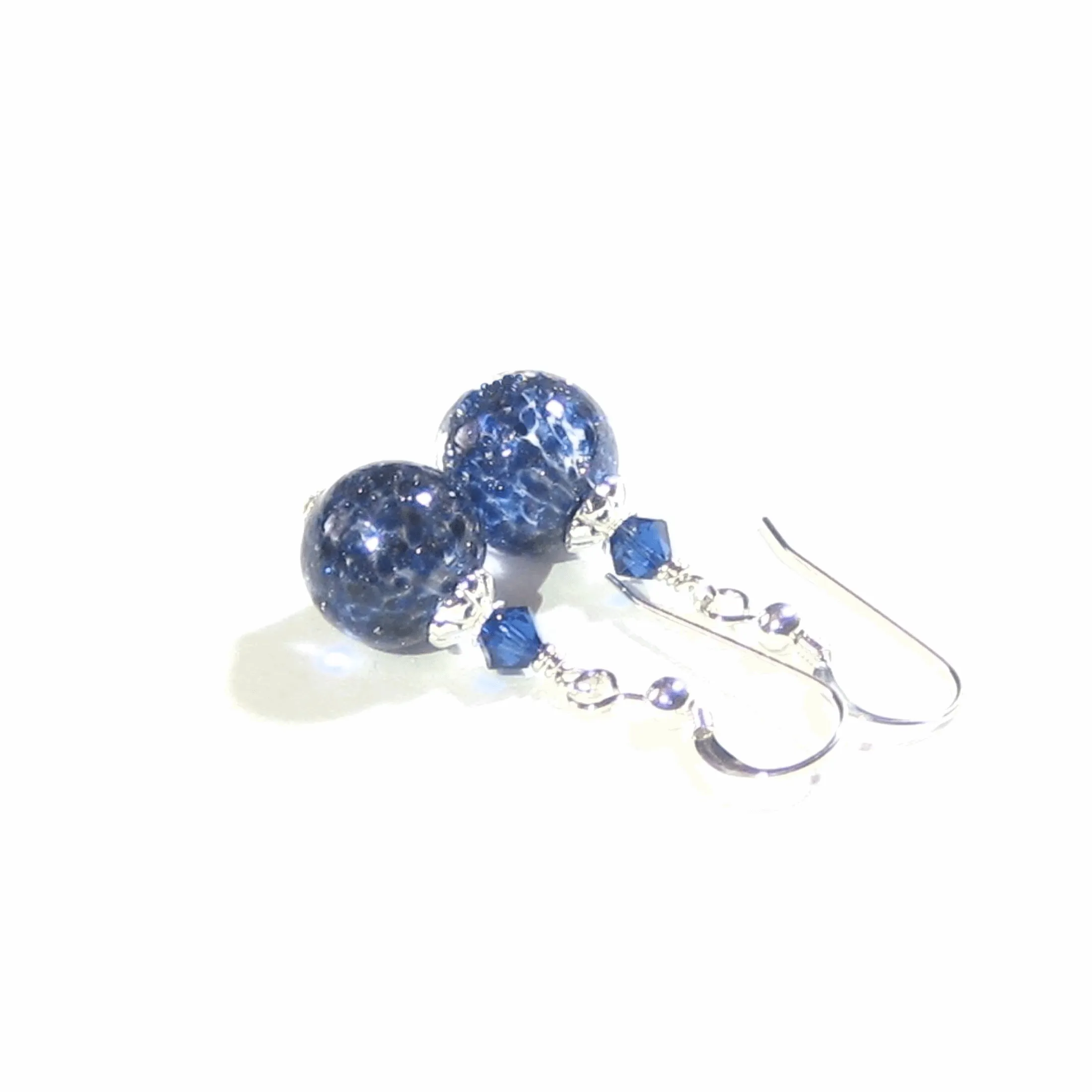 Genuine Murano Glass Navy Blue Sterling Silver Earrings, Clip ons