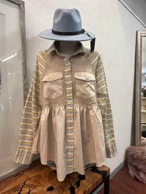 Girl Next Door Top: Taupe Multi