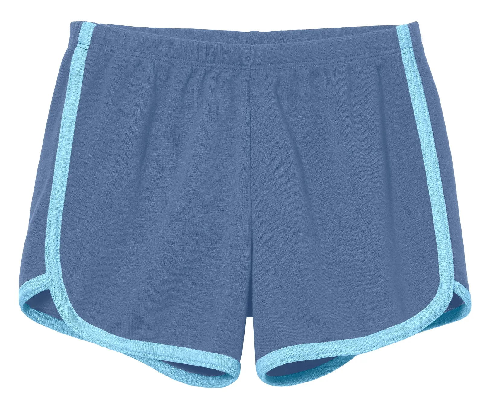Girls Soft Cotton Knit Short with Trim | Denim Blue w. Bright Light Blue Trim