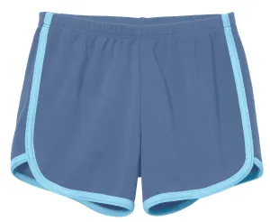 Girls Soft Cotton Knit Short with Trim | Denim Blue w. Bright Light Blue Trim