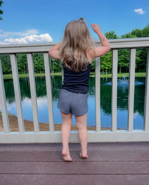 Girls UPF 50  Swim/Camp Board Short | Charcoal w. Matching Trim