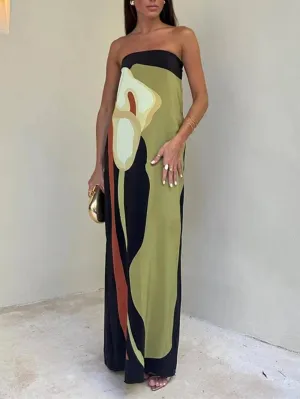 Giselle | Off Shoulder Fashion Contrast Sleeveless Printed Maxi Dress