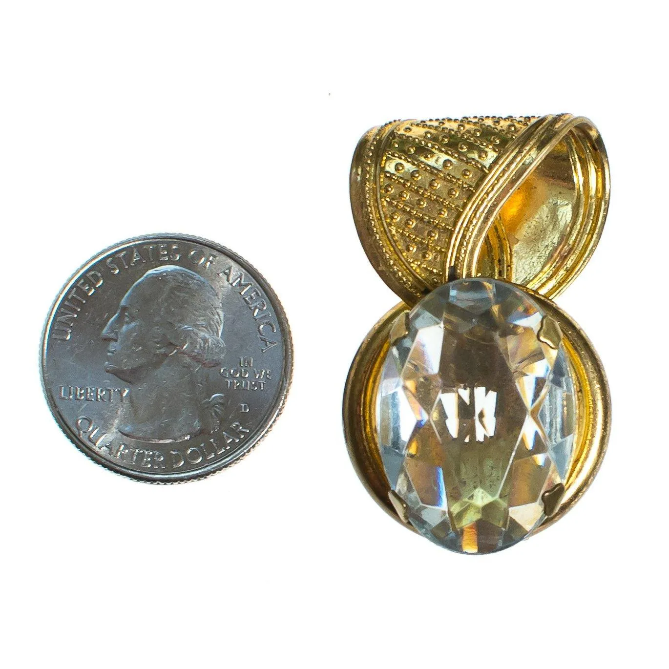 Gold Dress Clip with Headlight Topaz Crystal Rhinestone