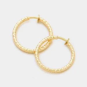 Gold Textured Clip On Hoop Earrings | 1.25" | 236404