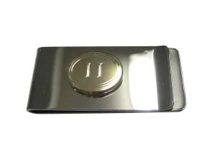 Gold Toned Etched Oval Letter H Monogram Money Clip