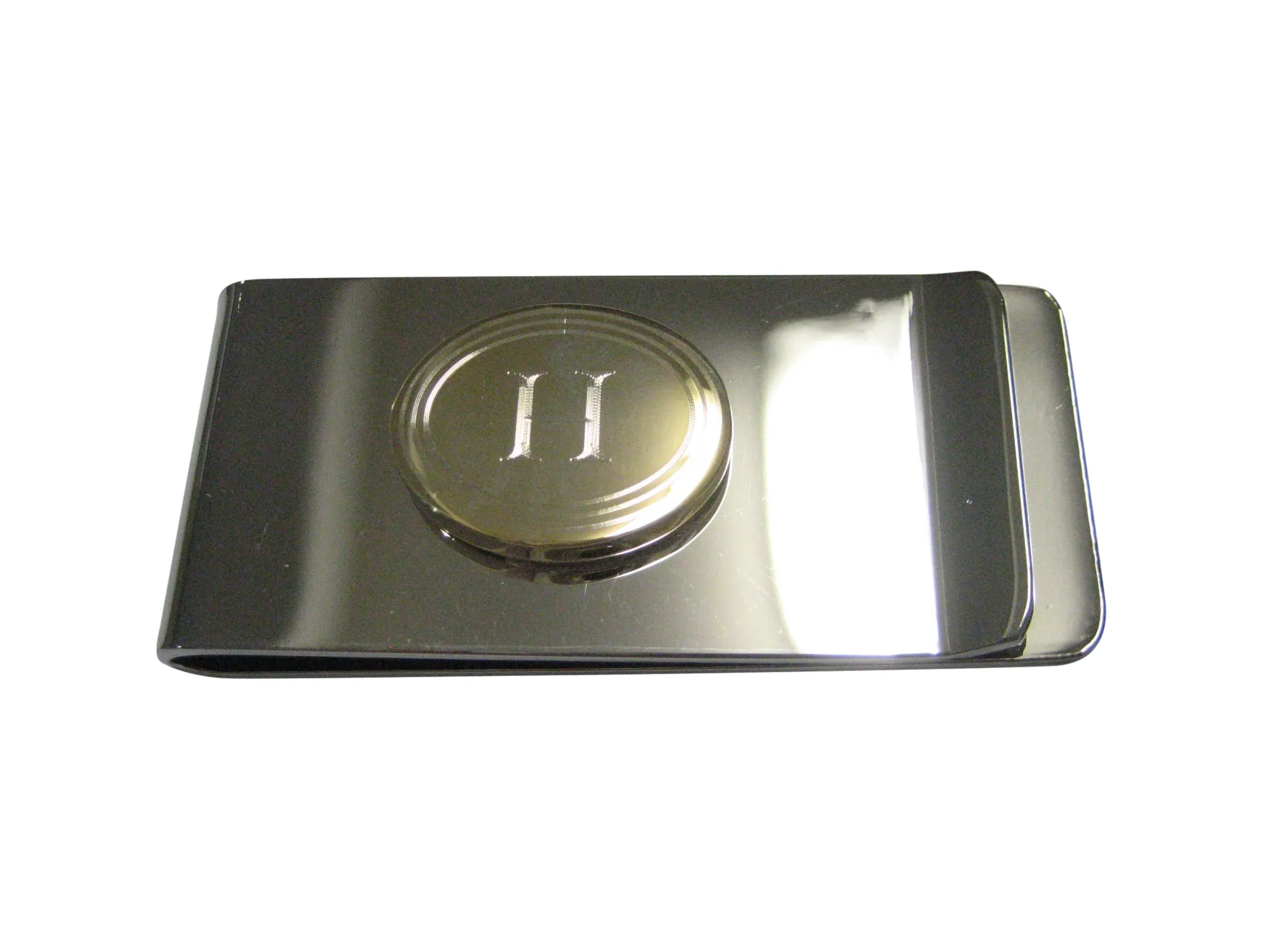 Gold Toned Etched Oval Letter H Monogram Money Clip