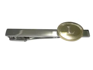 Gold Toned Etched Oval Letter L Monogram Tie Clip
