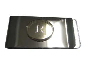 Gold Toned Etched Oval Letter R Monogram Money Clip