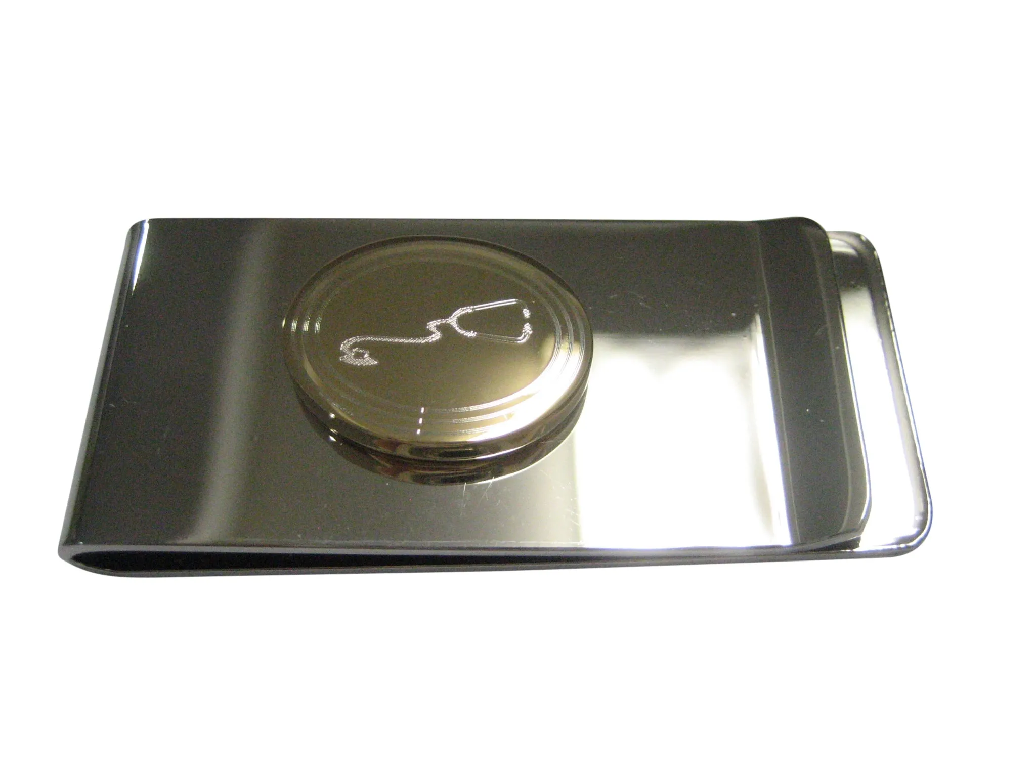 Gold Toned Etched Oval Medical Stethoscope Money Clip