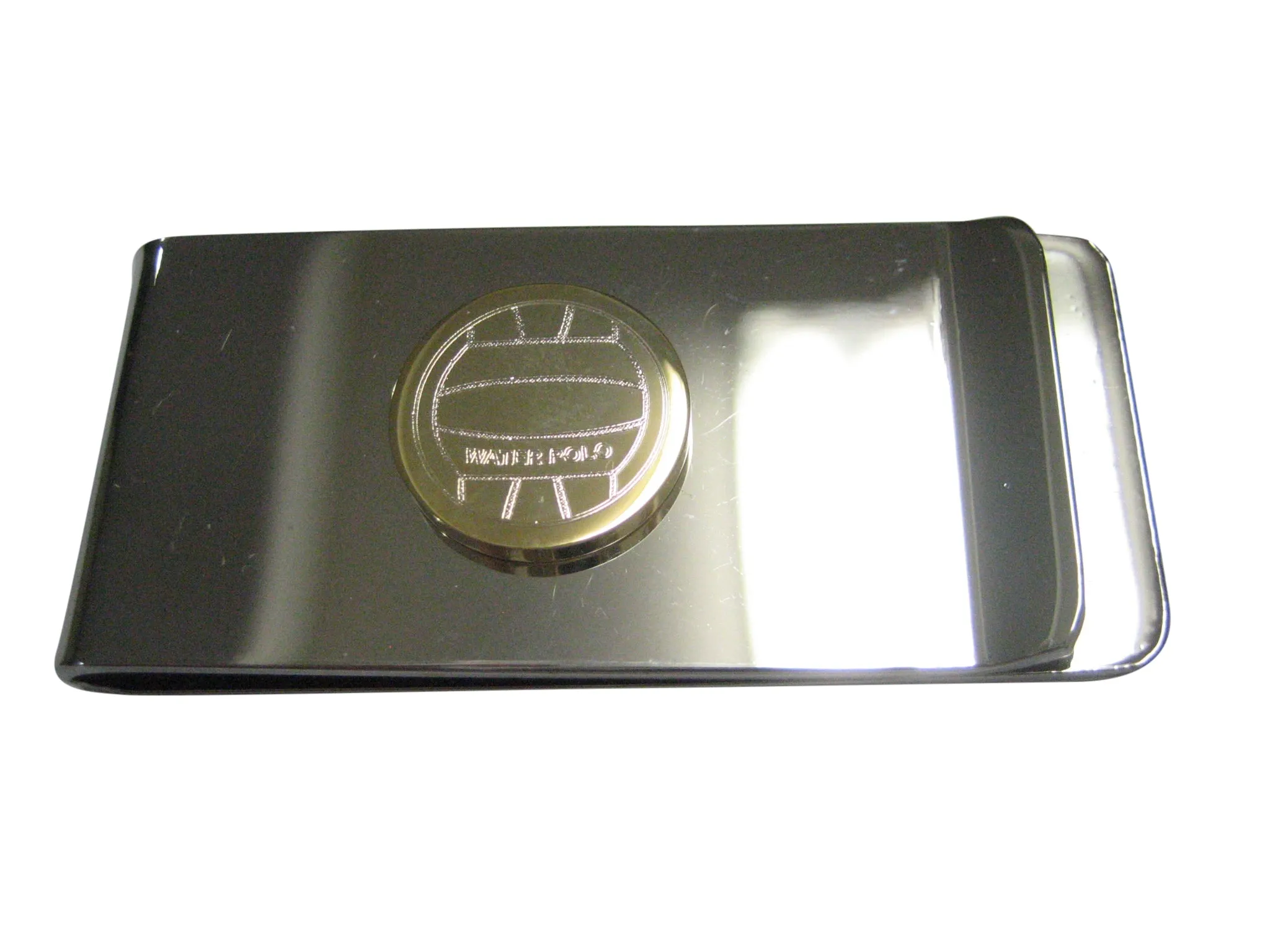 Gold Toned Etched Round Water Polo Ball Money Clip