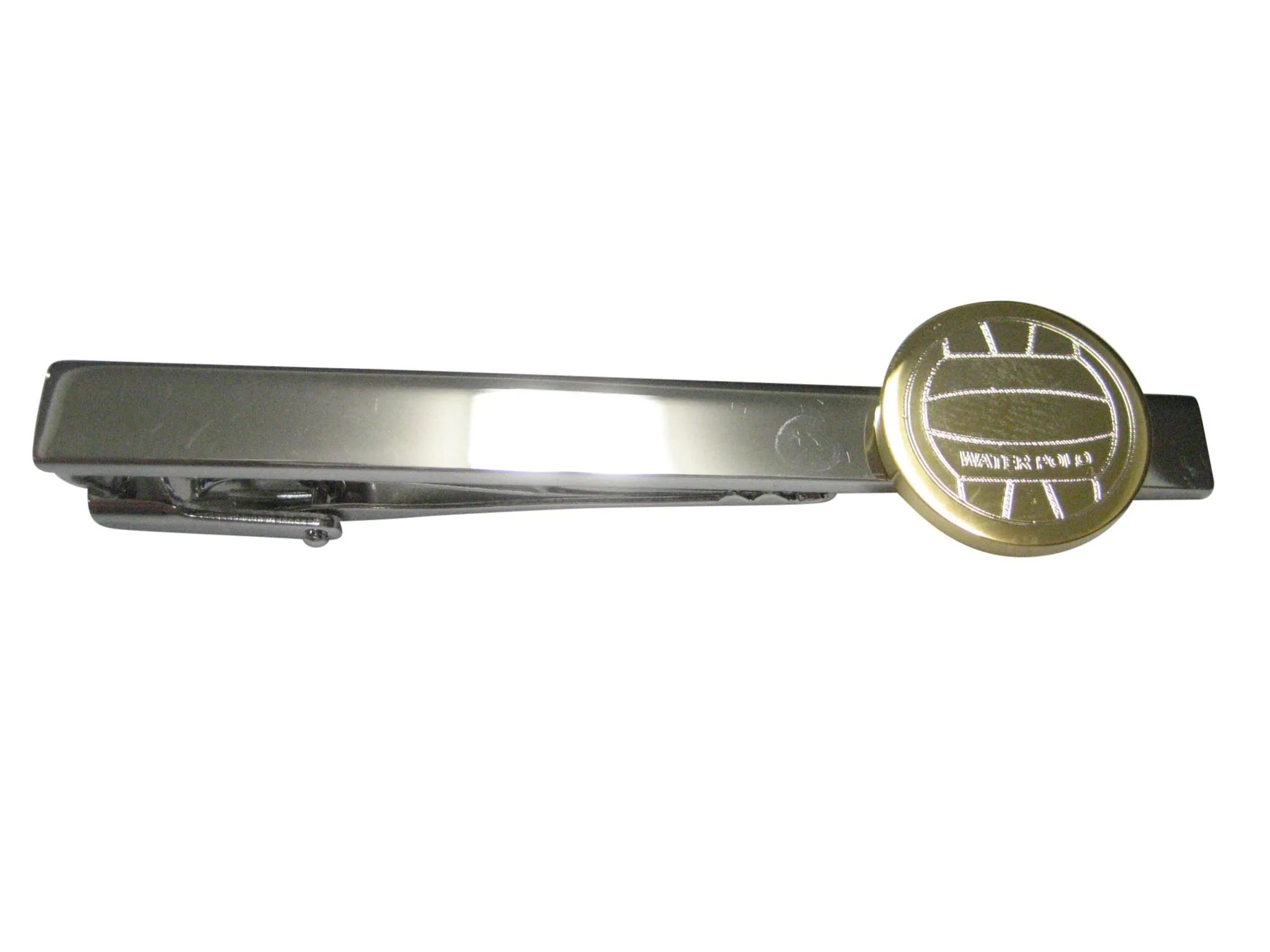 Gold Toned Etched Round Water Polo Ball Tie Clip